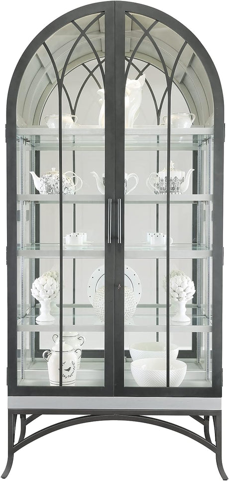 Howard Miller Ramona II Curio Cabinet II, Silver Finish - Lockable Storage Cabinets Vertical Home Decor for Collectibles, Decorative Items & Illuminated Display for Office with Aged Iron Metal Base Howard Miller