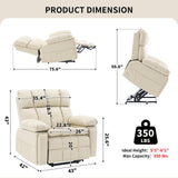 Zuacs Big Tall Man Lay Flat Recliner with Massage Heat, Extra Wide Power Lift Recliner Chair for Elderly,Adjustable Headrest,Extended Footrest, USB Ports,Type C,Hidden Cup Holders,Storage Boxes,Beige Zuacs