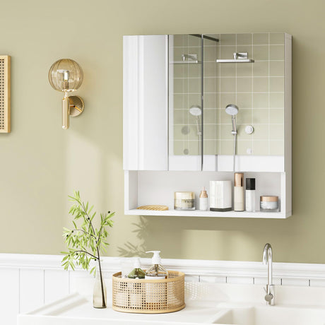 FOTOSOK Bathroom Wall Cabinet Medicine Cabinet, Wall Mounted Bathroom Mirror with Storage Mirror Cabinet with 2 Doors and Adjustable Shelf, Laundry Living Room, White FOTOSOK