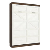 Hlivelood Queen Size Murphy Bed with 2 LED Lights, Farmhouse Wood Hidden Foldable Wall Bed Frame w/Gas Struts, Storage Bed Cabinet for Bedroom, Office, Space-Saving, No Box Spring Needed, Rustic White Hlivelood