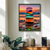 JUJUHOOD Sunset Beach Stone Paint by Numbers Beginner,Beach Scenery Paint by Number Kit for Adults, Adult Paint by Number Canvas with Paintbrushes and Acrylic Pigment16x20 inch,Sunset Beach Stone JUJUHOOD