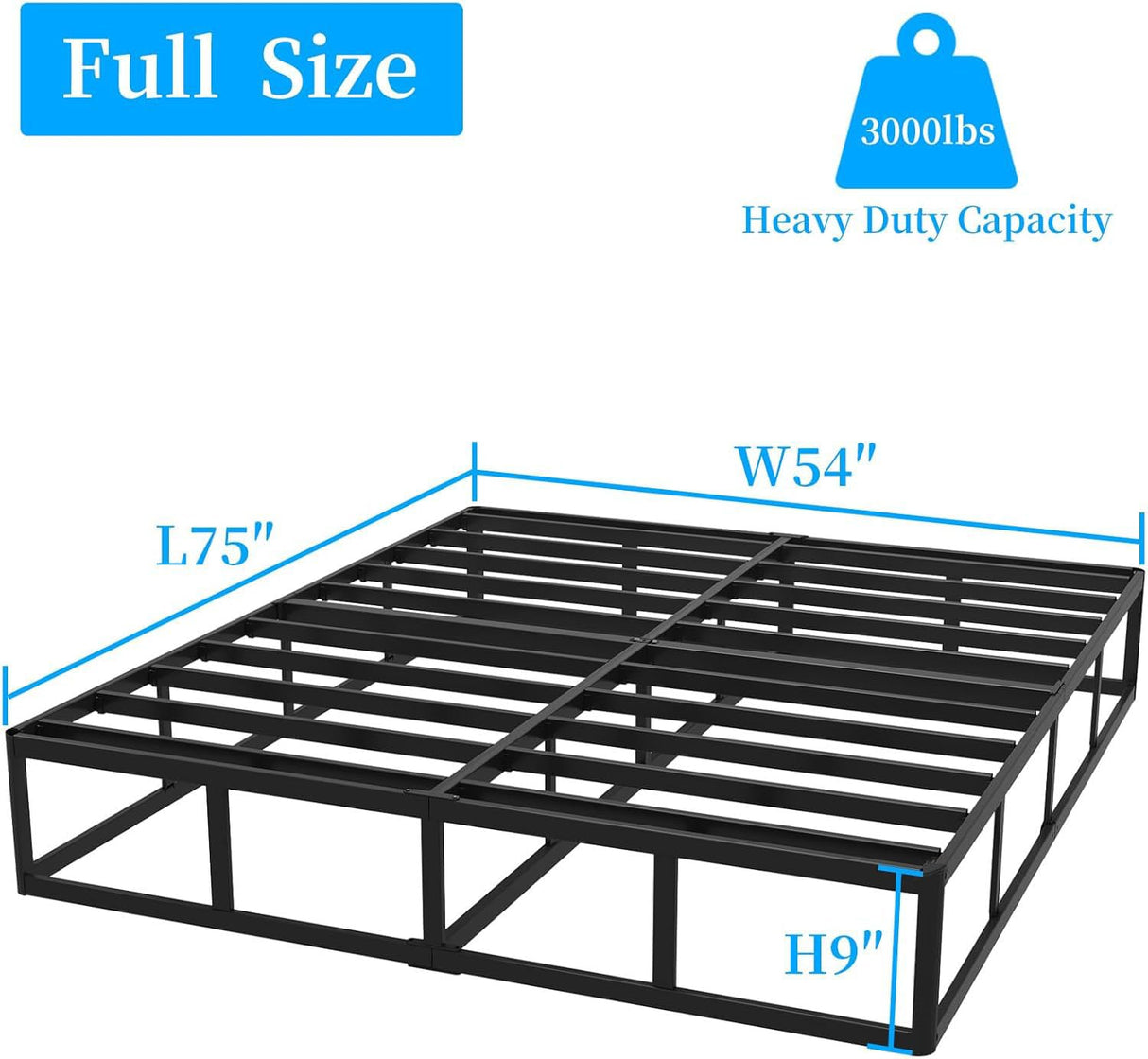 OSASET Full Box Spring, 9 Inch Metal Full Size Box Spring Only, Heavy Duty Metal Frame Mattress Foundation Support for 3000lbs, Easy Assembly, Noise Free, Non Slip OSASET