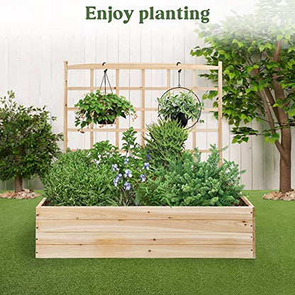 OIPRTGFJ Wood Planter with Trellis Raised Garden Beds,Wooden Raised Garden Bed with Trellis Outdoor Flower Box for Herbs Vegetables Flowers Vine for Outdoor Patio Deck Balcony - WoodArtSupply