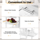 GOFLAME Kitchen Island Cart with Drawer, Rolling Kitchen Cart on Wheels with Stainless Steel Countertop, Metal Basket, Serving Tray, Lockable Casters, Utility Trolley Cart for Dining Room, White GOFLAME