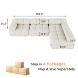 Jocisland 110'' Modular Compression Sectional Sofa Couches for Living Room Apartment, Oversize L Shaped Cloud Couch with Reversible Chaise Ottoman, Comfy Modern 4 Seater Boucle Floor Loveseat, Beige Jocisland