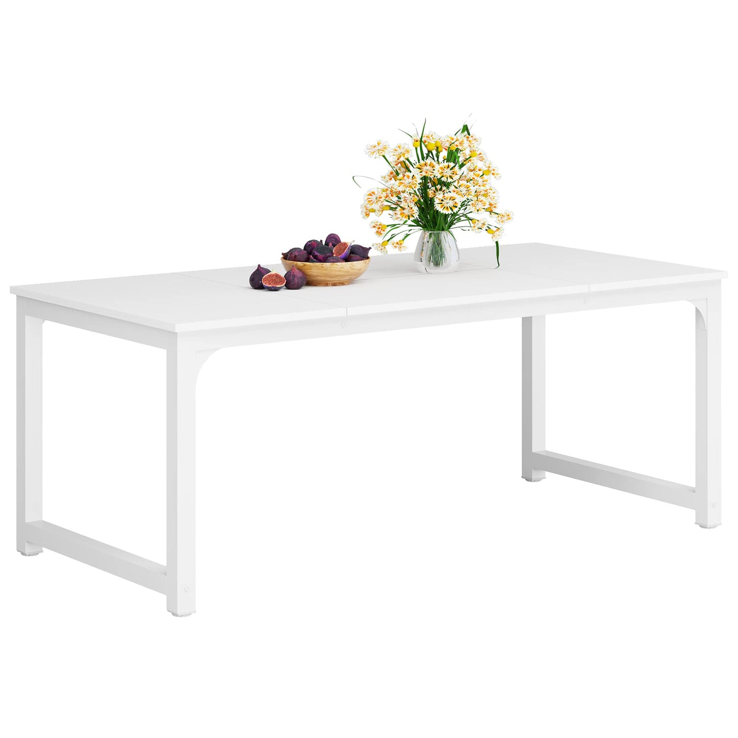 LITTLE TREE 70.9 Inch Large Dining Table Rectangular Kitchen Furniture for 6 to 8 People, White - WoodArtSupply