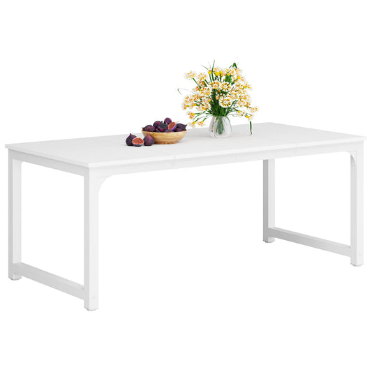 LITTLE TREE 70.9 Inch Large Dining Table Rectangular Kitchen Furniture for 6 to 8 People, White - WoodArtSupply