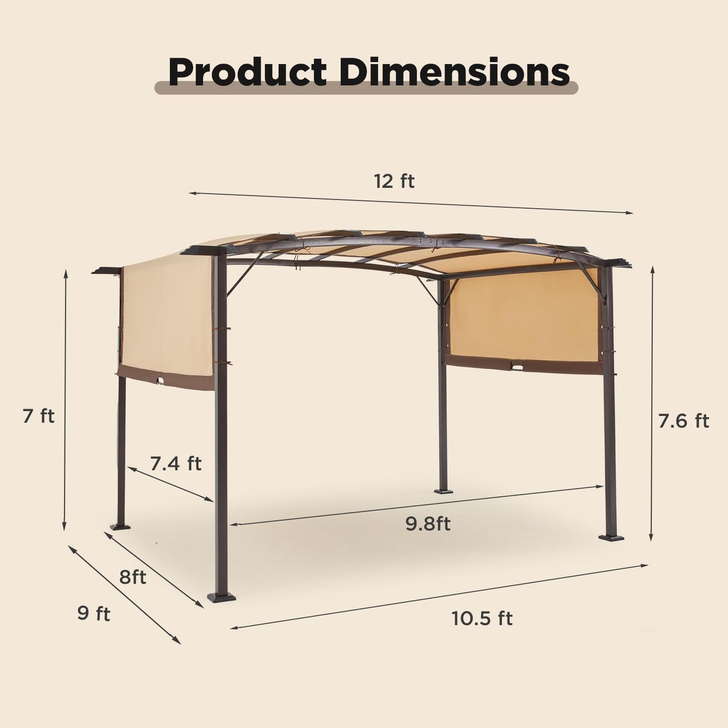 AECOJOY Pergola 9' x 12' Outdoor Pergola, Metal Patio Pergolas and Gazebos Clearance, Retractable Awning Pergola Shade Patio Cover Canopy with Stand for Shade and Rain, Canopies, Gazebos & Pergolas