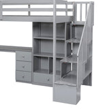 SOFTSEA Twin Size Loft Bed with Desk, Stairs, and Storage - Solid Wood Grey Design SOFTSEA