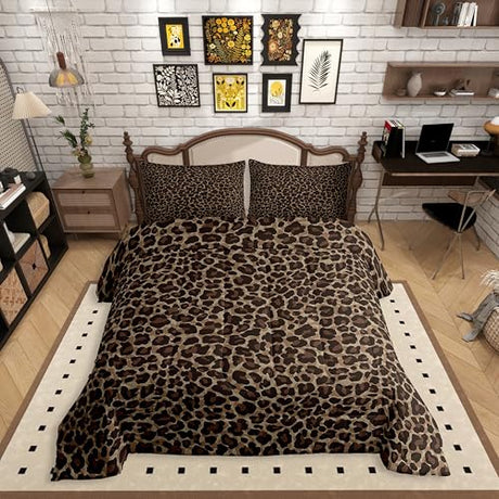 Erosebridal Cheetah Print Queen Comforter Set for Teens Adults,Brown Leopard Bedding Set,Animal Skin Texture Down Comforter,Rustic Bed Set with 2 Pillowcases Microfiber Soft Erosebridal