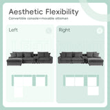 Merax 114 * 64" Corduroy Sectional Couches with Bluetooth Speakers, Storage, Ottoman & Pillows, Upholstered Modular Sofa Chaise with Console, USB Charger, Cup Holders for Living Room Apartment, Grey Merax