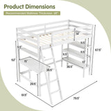 KOTEK Twin Loft Bed with Desk & Storage Shelves, Solid Wood Loft Bed Frame with Bookcase, Ladder, Guardrails, Twin Size Loft Bed for Kids, Teens, Drom, Apartment (White) KOTEK