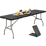 YITAHOME 8FT Heavy Duty Folding Table for Indoors & Outdoors Use, Versatile Rectangle Folding Table with Carrying Handle for Camping, Picnics, Parties, and Events, Black YITAHOME