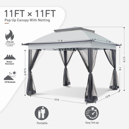 COOS BAY 11x11 Pop-Up Instant Gazebo Tent with Mosquito Netting Outdoor Canopy Shelter with 121 Square Feet of Shade (Gray) - WoodArtSupply