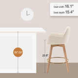 ONEVOG Modern 26" Counter Height Bar Stools Set of 4, Swivel Kitchen Island Tall Chairs with Back, Arm, Footrest and Solid Wood Legs, Linen Fabric Upholstered Farmhouse Barstools for Countertop, Beige ONEVOG