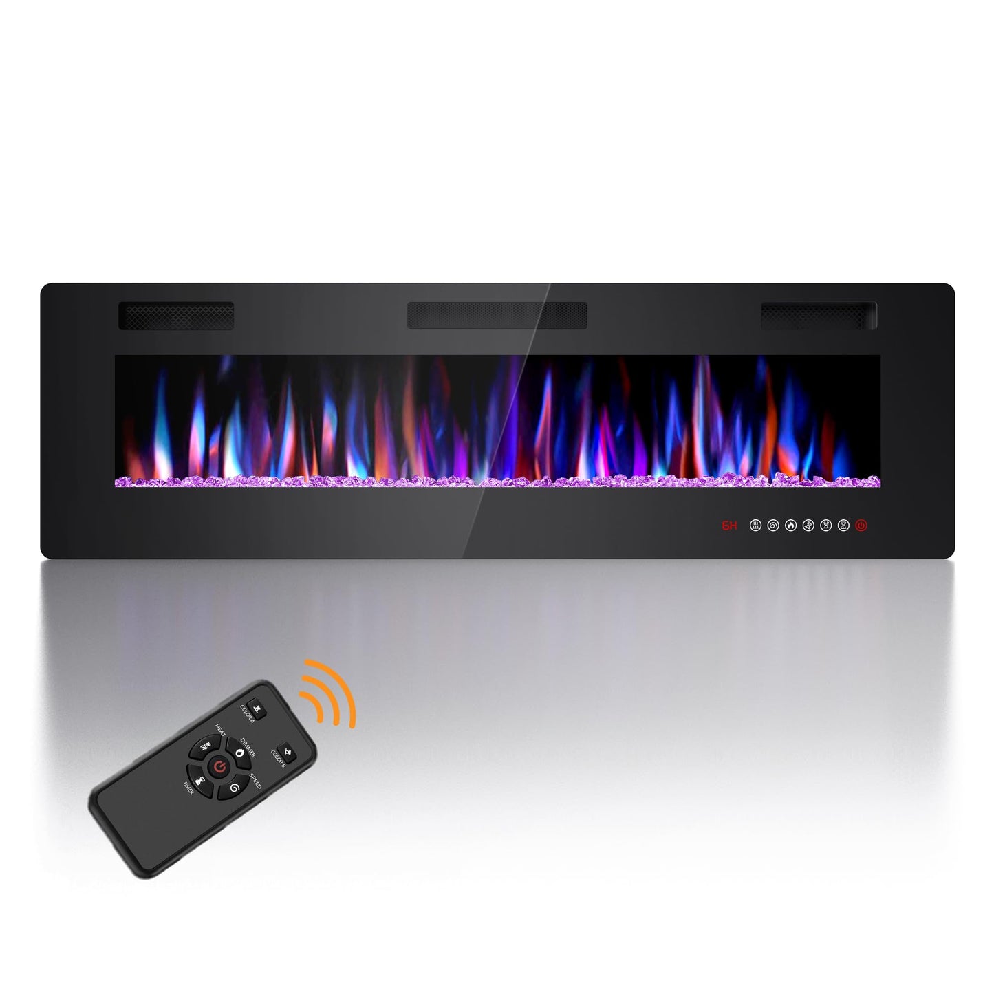 Joy Pebble 60 inch Electric Fireplace Inserts, in-Wall Recessed and Wall Mounted 750/1500W Fireplace Heater, Touch Screen, Remote Control with Timer, Adjustable Flame Color and Speed