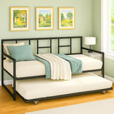 DWVO Twin Daybed with Trundle, Twin Size Day Bed Frame with Pull Out Trundle, Heavy Duty Metal Sofa Bed Frame for Living Room and Guest Room, Black DWVO