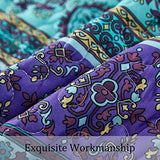 WONGS BEDDING Boho Queen Quilt Set, Blue Purple Bohemian Queen Quilt Bedding Set, Lightweight Microfiber Bed Decor Bedspread for All Season 96"x90"(3 Pieces) WONGS BEDDING
