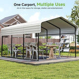 Real Relax 10×15FT Heavy Duty Carport, Metal Car Port Multi-Use Outdoor Storage Cars, Boats, Trucks, Galvanized Metal Roof, Cream White Real Relax