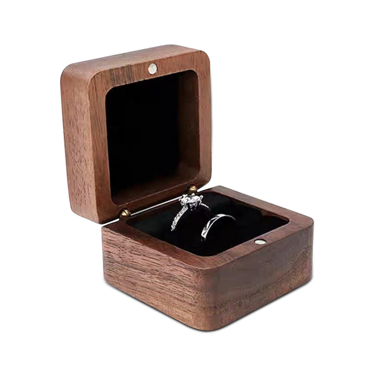 WisePoint Personalized Wooden Ring Box, Mini Engagement Ring Holder Box with Double Slot, Square Wedding Ring Box for Ring, Elegant and Retro Ring Holder Box for Wedding, Ceremony (black) WisePoint