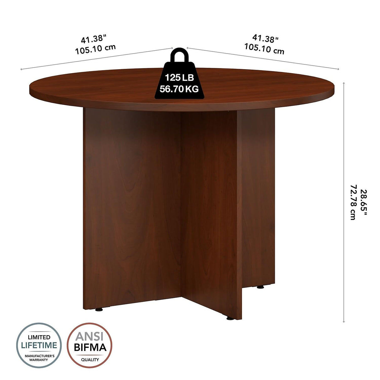 Bush Business Furniture Round Conference Table with Wood Base, Circular Meeting Room Desk for 4 Users, 42W, Hansen Cherry Bush Business Furniture