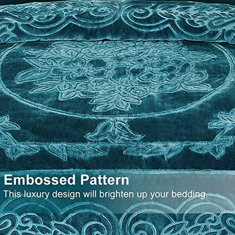 JML Korean Blanket King Size Heavy, Raschel Fleece Blanket for Winter, Soft Fluffy Thick Warm Home Decor, 85 x 95 Inches, 9 Lbs, Single Ply, Plush Cozy Luxury Embossing Bedding, Teal JML