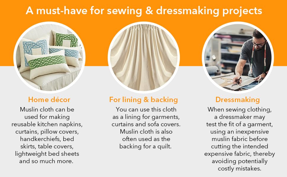 AK TRADING CO. Muslin Fabric/Textile Unbleached - Draping Fabric - Natural 10 Yards Medium Weight - 100% Cotton (63in. Wide), Natural Unbleached AK TRADING CO.