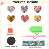 POETRYDRAW 6 Pcs Diamond Painting Magnets Special Shape Heart Flower Diamond Art Stickers Refrigerator Diamond Painting Kits for Fridge Stickers POETRYDRAW