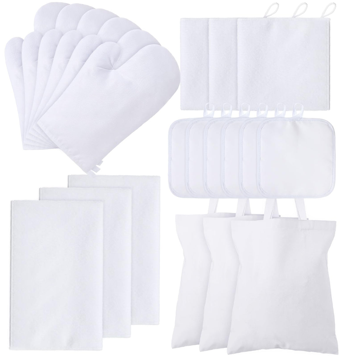 Buryeah 21 Pcs Sublimation Blanks Products White Oven Mitts and Pot Holders Sets Sublimation Pot Holder Blanks Sublimation Kitchen Towel Sublimation Oven Heat Gloves Sublimation Bags Buryeah