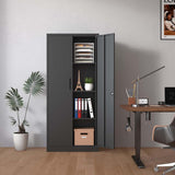 Metal Storage Cabinet with Lock, 71" Lockable Garage Tool Cabinet with Doors and Shelves, Tall Steel Cabinet for Garage, Heavy-Duty Black File Cabinet for Home Office, Gym, School (Black, 71") Ochangqi