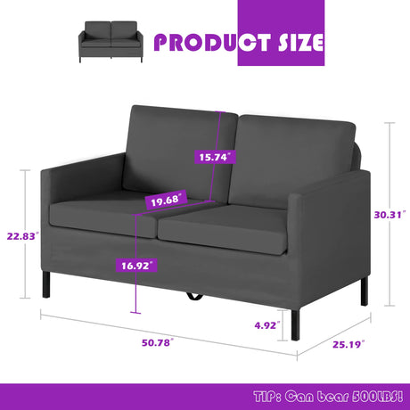 TYBOATLE Linen Fabric Modern Small Loveseat Sofa Couch for Living Room, 51" W Little Upholstered 2-Seater Mini Love Seats w/Iron Legs for Small Space, Apartment, Bedroom, Dorm, Office (Dark Grey) TYBOATLE