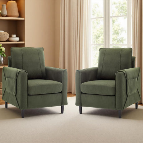 Korser Accent Chair Set of 2, Armchair for Living Room, Mid-Century Modern Upholstered ReadingChair, Comfy Club Chair with Side Pockets and Soft Cushion, Corduroy Fabric Sofachair for Bedroom Korser