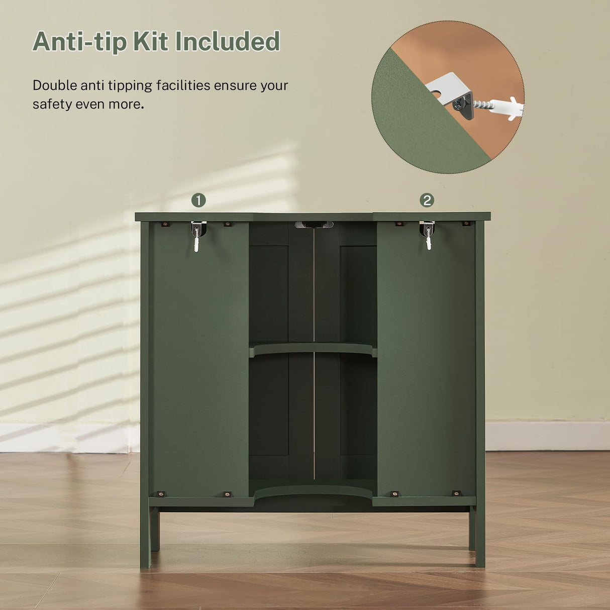 TEENFON Pedestal Sink Storage Cabinet, Under Sink Cabinet with 2 Doors & Storage Shelf, Under Bathroom Organizer for Bathroom, Forest Green TEENFON