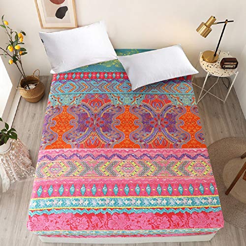 NATURETY Bedding Fitted Sheet with Deep Pocket,Bohemian Printed Soft Fabric Bed Bottom Sheets (Red(Boho), Twin) NATURETY
