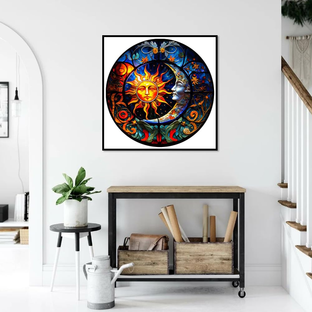PFFNGPEN Diamond Art Painting Kits for Adults, DIY Sun and Moon Diamond Art Kits for Beginners,5D Round Full Drill Diamond Art Painting for Home Wall Decor Craft Gifts 12x12 inch PFFNGPEN