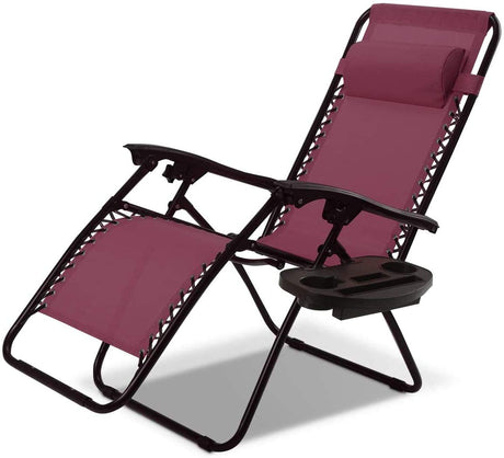 topment Outdoor Zero Gravity Lounge Chair with Pillow & Utility Tray, Folding Patio Lawn Beach Recliner(Wine) topment