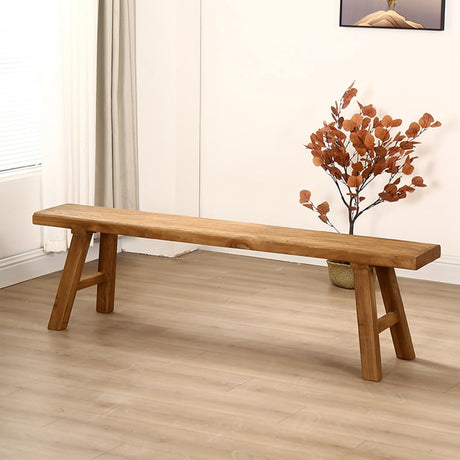 ConveniBee Farmhouse Indoor Wooden Living Room Dining Bench, Asian Natural Wood Kitchen Entryway Benc with Armless Design and Short Height, Solid Wood Shoe Bench Entryway Benches (47.2 * 10.2 * 17.7) ConveniBee
