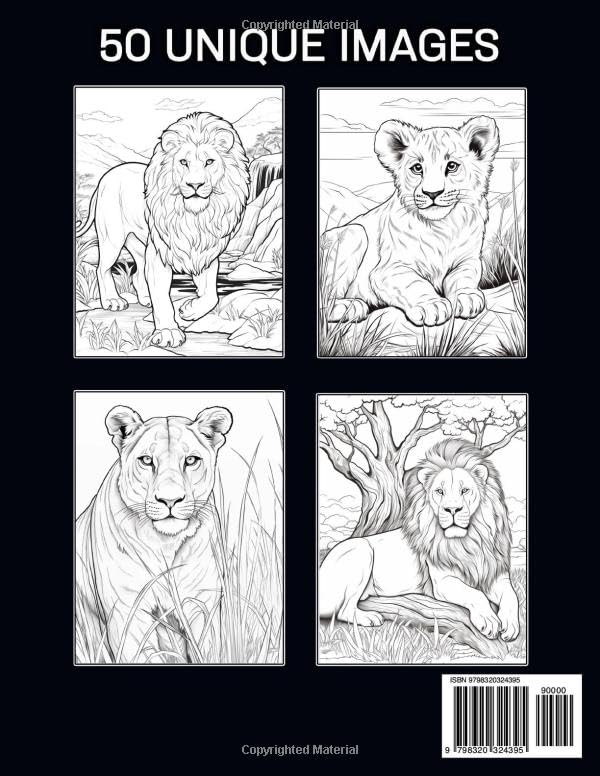 Lion Coloring Book: 50 Unique Ilustrations for Stress Relief and Relaxation Majosta