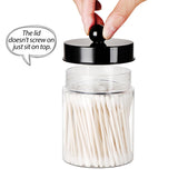 Komashr 3PC Farmhouse Decor Qtip Holder Apothecary Jars Bathroom Vanity Storage Organizer -Countertop Canister Container &Cute Stickers for Cotton Swab, Ball,Pad,Floss ,Paper Clips (Black，Plastic) Komashr
