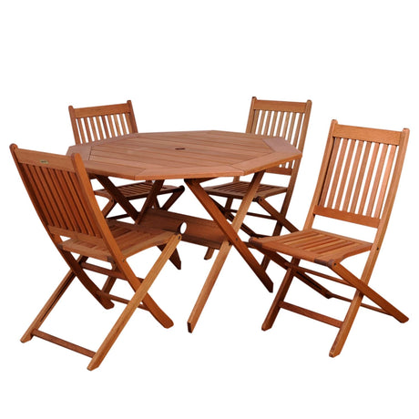 Amazonia Chaise 5-Piece Patio Octagon Dining Table Set | Eucalyptus Wood | Ideal for Outdoors and Indoors, 47Lx43Wx36H, Light Brown Amazonia