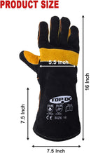 TOPDC Welding Gloves 16 Inches 932℉ Fire/Heat Resistant Leather Welding Gloves For Mig, Tig, Stick, Forge, BBQ, Grill, Fireplace, Wood Stove, Furnace, Oven, Animal Handling for Safe, Loving Pet Care TOPDC