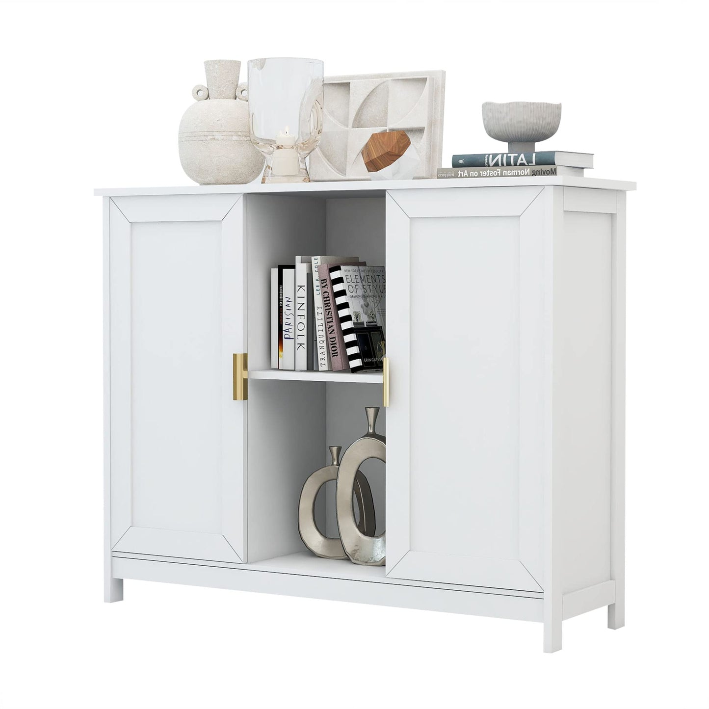 TaoHFE White Storage Cabinet,Credenza Buffet Cabinet Wooden Coffee Bar Cabinet Buffet Table White Sideboard Thin Cabinet for Narrow Spaces Entry Cabinet Hallway Cabinet for Kitchen - WoodArtSupply