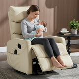 PELUMY Manual Recliner Chair with Heat & Vibration Massage, 360° Swivel Rocker Recliner with 155° Recline and Lumbar Heat, Compact Recliner for Living Room & Small Spaces (Breathable Leather, Beige) PELUMY
