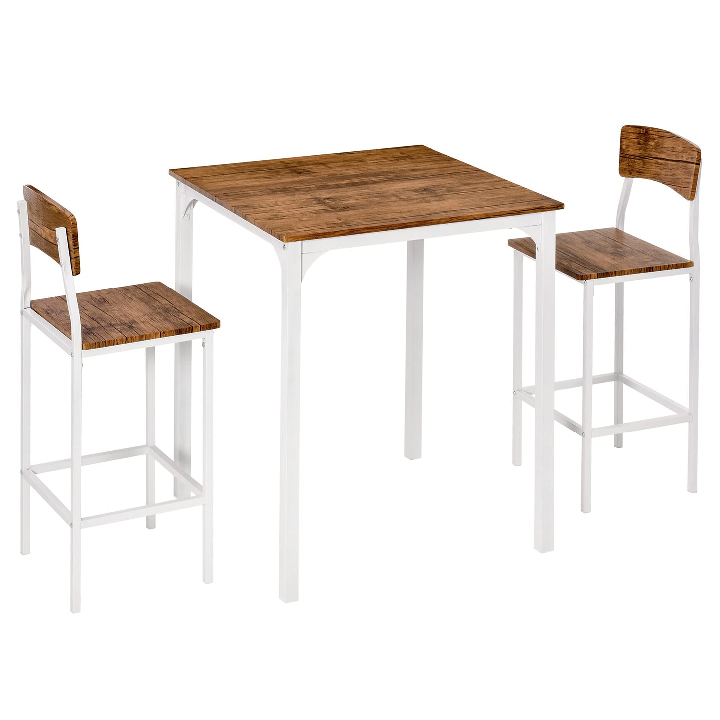 HOMCOM 3-Piece Industrial Counter Height Bar Table Set with Stools in Walnut and White