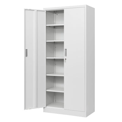 BESFUR Metal Storage Cabinets with Locking Doors and Adjustable Shelves, Steel Storage Cabinet for Garage, Office, Classroom - White