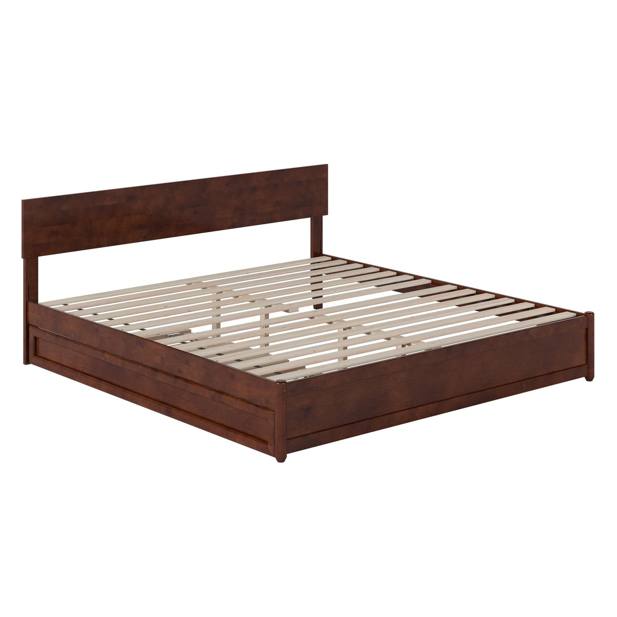 AFI, Wesley King Platform Bed with Panel Footboard & Twin XL Trundle, Walnut AFI