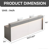 Nuipesn Modern Reception Desk Front Desk with LED Strip Lighting, Lockable Drawers, and Versatile Storage for Office, Checkout (Gray/Regular Type, 86.61" L*23.62" W*39.37" H) Nuipesn