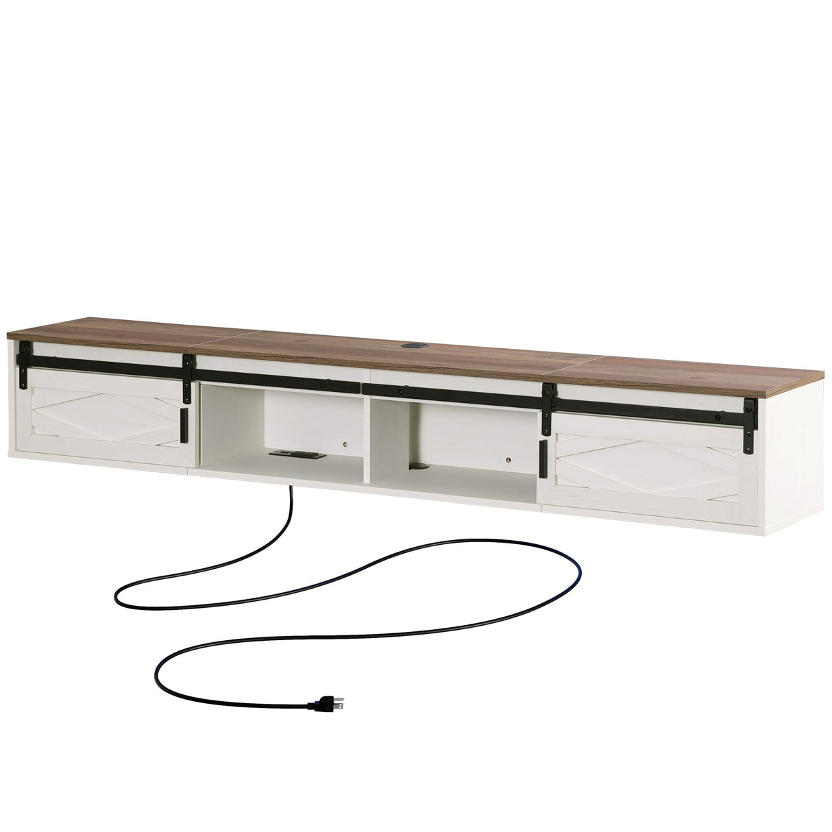 WAMPAT Floating TV Stand for TVs up to 80 Inch, Wood Floating Entertainment Center with Sliding Barn Door, Floating TV Shelf for Living Room, Bedroom, Antique White WAMPAT