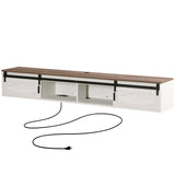 WAMPAT Floating TV Stand for TVs up to 80 Inch, Wood Floating Entertainment Center with Sliding Barn Door, Floating TV Shelf for Living Room, Bedroom, Antique White WAMPAT