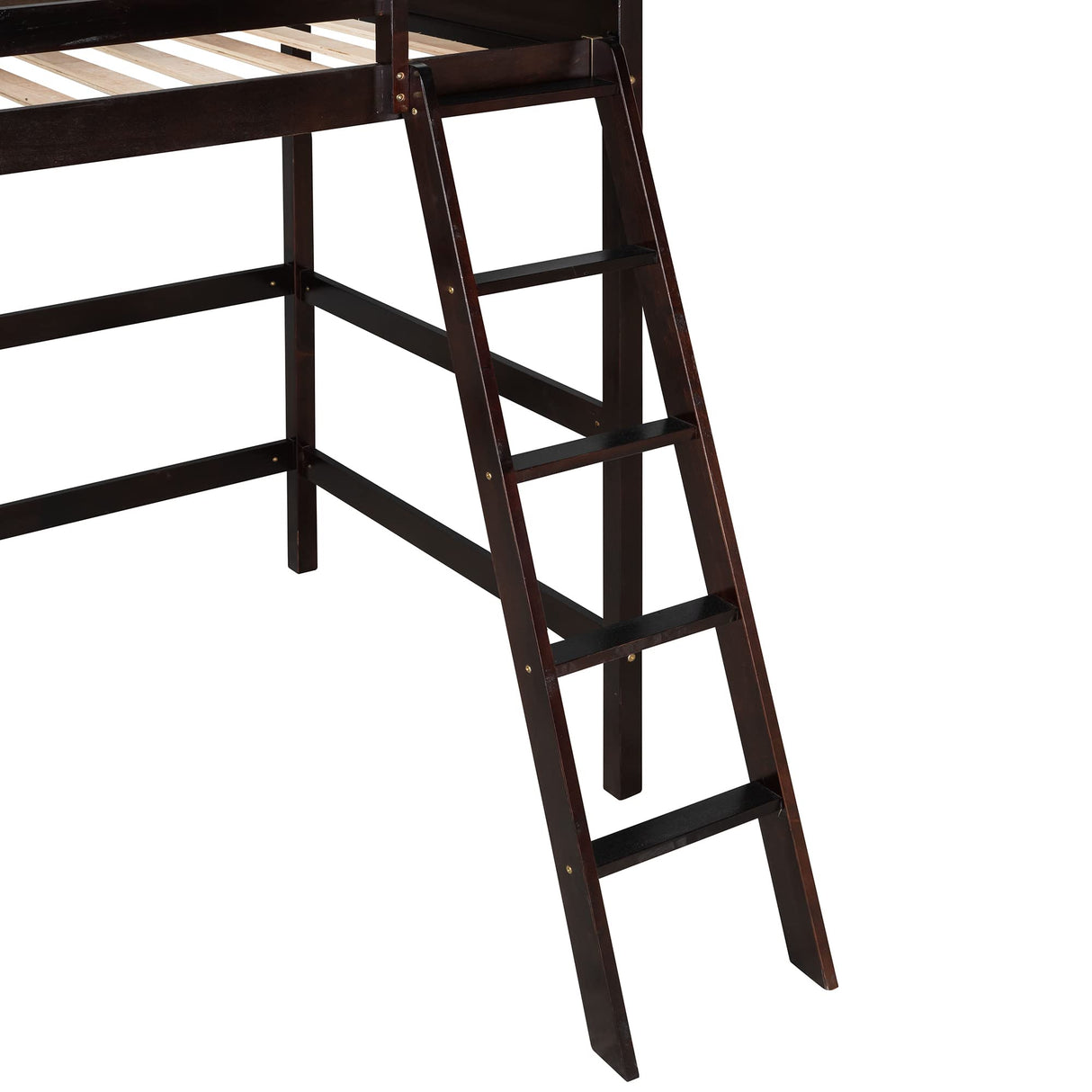 Espresso Solid Wood Twin Loft Bed with Ladder and Safety Guardrail CNANXU